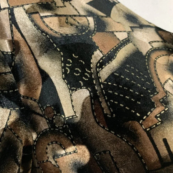 Modern Essentials 90s Vintage Brown and Gold Velvet Short Sleeve Mod Geometric - Picture 6 of 7